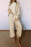 Black Textured Loose Slouchy Long Sleeve Top and Pants Set