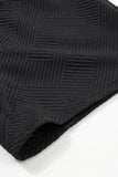 Black Textured Long Sleeve Top & Drawstring Shorts Set
