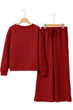 Black Textured Loose Slouchy Long Sleeve Top and Pants Set