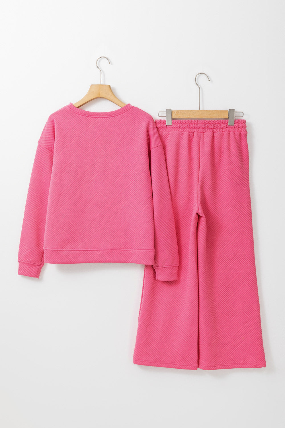Black Textured Loose Slouchy Long Sleeve Top and Pants Set