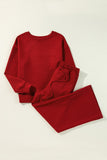 Black Textured Loose Slouchy Long Sleeve Top and Pants Set