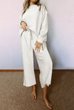 Black Textured Loose Slouchy Long Sleeve Top and Pants Set
