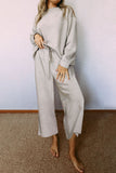 Black Textured Loose Slouchy Long Sleeve Top and Pants Set