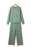 Black Textured Loose Slouchy Long Sleeve Top and Pants Set