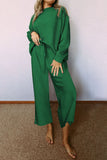 Black Textured Loose Slouchy Long Sleeve Top and Pants Set