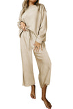 Black Textured Loose Slouchy Long Sleeve Top and Pants Set