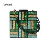 women Green Gold Acrylic Chain Handbags