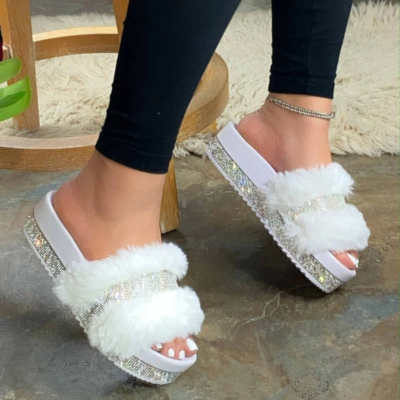 Flat slippers Fur Slides Fluffy Women