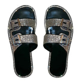 Women Slippers Rhinestone Solid Buckles Sandals