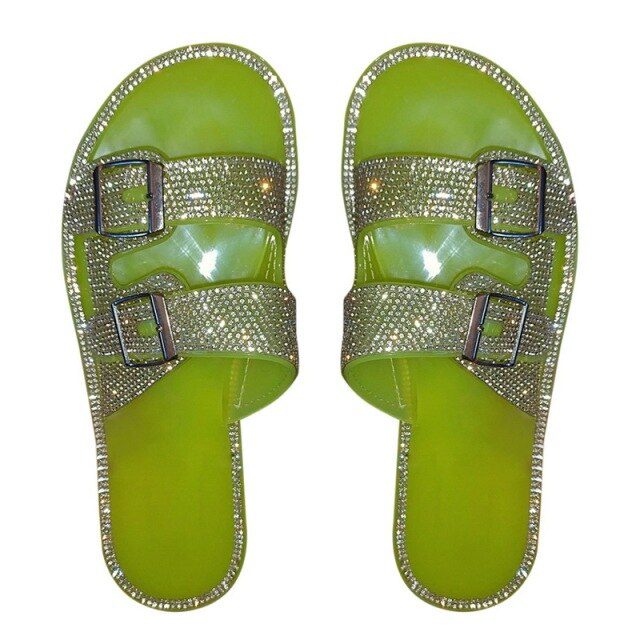 Women Slippers Rhinestone Solid Buckles Sandals