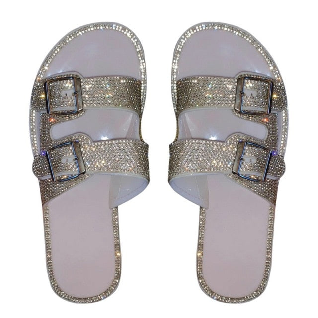 Women Slippers Rhinestone Solid Buckles Sandals