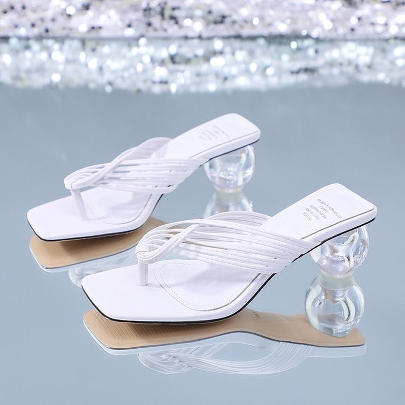 Women Casual Leather Square open Toe Slippers Flip Flop