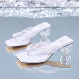 Women Casual Leather Square open Toe Slippers Flip Flop