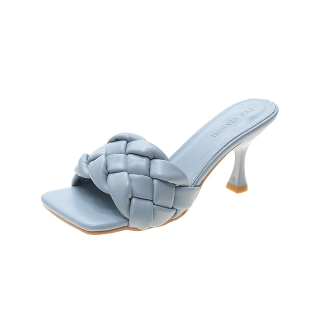 Luxury Slides Women 8cm High Heels Mules Fetish Pumps Individual Weave
