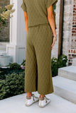 Green Quilted Short Sleeve Top and Wide Leg Pants Set