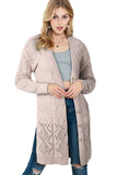 Khaki Button Up Hollow Out Loose Long Cardigan