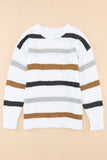 Multicolor Stripes Print Popcorn Drop Shoulder Pullover Sweater