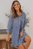 Light Blue Casual Buttoned Ruffle Denim Short Dress