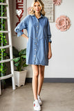 Light Blue Casual Buttoned Ruffle Denim Short Dress