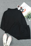 Black Ribbed Zipper Sweatshirt & High Waist Shorts Set