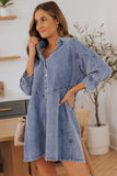 Light Blue Casual Buttoned Ruffle Denim Short Dress