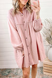 Pink Ribbed Crinkle Shirt Dress