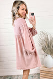 Pink Ribbed Crinkle Shirt Dress