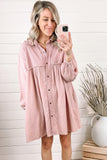 Pink Ribbed Crinkle Shirt Dress