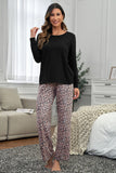 Black Leopard Print High Waist Graphic Pajama Set