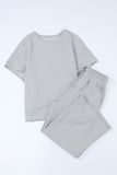 Gray Textured Loose Fit T Shirt & Drawstring Pants Set