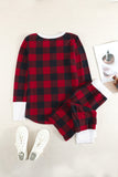 Red Christmas Plaid Long Sleeve Top & Pants Loungewear Set