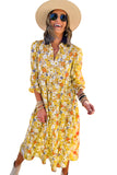 Multicolor Boho Floral Collared Long Sleeve Dress