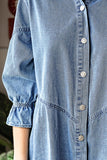 Light Blue Casual Buttoned Ruffle Denim Short Dress