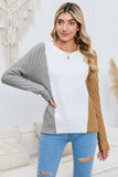 Multicolor Colorblock Textured Drop Shoulder Sweater