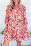 Floral 3/4 Sleeve Smocked Frill Tiered Dress