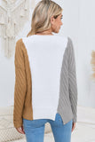 Multicolor Colorblock Textured Drop Shoulder Sweater