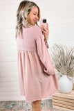 Pink Ribbed Crinkle Shirt Dress