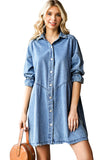 Light Blue Casual Buttoned Ruffle Denim Short Dress