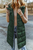 Brown Hooded Pocketed Quilted Long Vest Coat