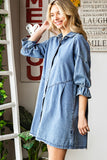 Light Blue Casual Buttoned Ruffle Denim Short Dress