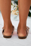 Pink Buckle Fringe Canvas Strap Open Toe Slides Shoes