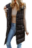 Brown Hooded Pocketed Quilted Long Vest Coat