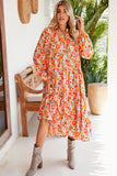 Multicolor Boho Floral Collared Long Sleeve Dress