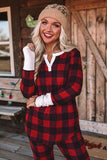 Red Christmas Plaid Long Sleeve Top & Pants Loungewear Set