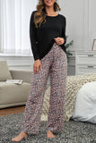 Black Leopard Print High Waist Graphic Pajama Set