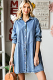 Light Blue Casual Buttoned Ruffle Denim Short Dress