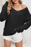 Pink Basic Ribbed Knit V Neck Sweater