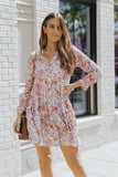 Multicolor Floral Print Split V Neck Long Sleeve Tunic Dress