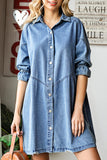 Light Blue Casual Buttoned Ruffle Denim Short Dress