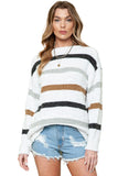 Multicolor Stripes Print Popcorn Drop Shoulder Pullover Sweater